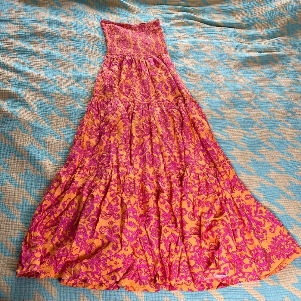Abel the Label Medium, Orange and Pink Floral Maxi Strapless Dress